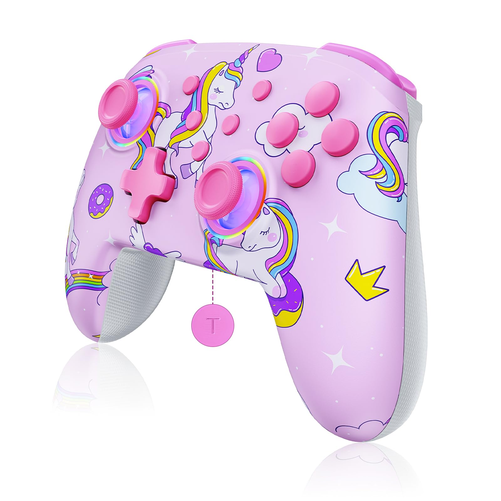 NexiGo Wireless Controller for Switch 2 & Switch, Bluetooth, Vibration, Motion, Turbo, LED Light, Pink Unicorn, Model NS32-A7