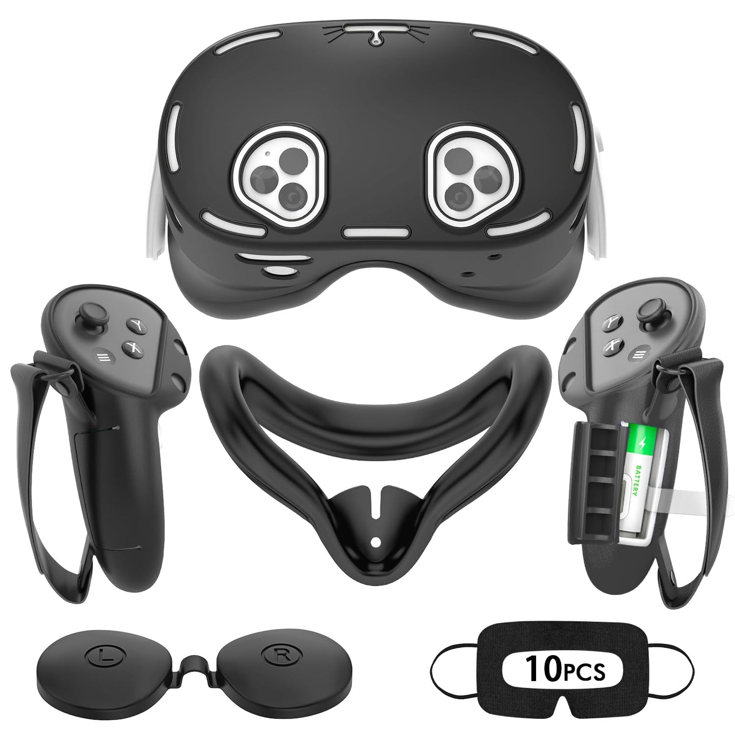 Rechale Silicone Cover Set Compatible with Oculus/Meta Quest 3S  VR Accessories for Meta Quest 3S  Protective Cover Set Includes Controller Grip Cover  Face Cover  VR Shell Cover (Black)