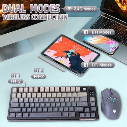 Attoe Wireless Gaming Keyboard and Mouse Combo, BT5.0/2.4GHz/USB-C, RGB, 1600DPI, 2000mAh, Gradient Gray, Model JST