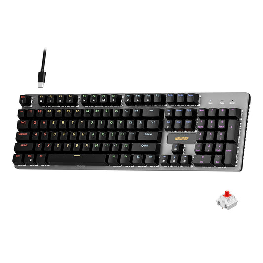 Newmen GM325Pro Mechanical Keyboard 104 Keys Rainbow LED Backlit Wired Gaming Keyboards Hot-Swap Metal Panel ABS Black Keycaps Gaming Mechanical Keyboard for Windows Laptop PC Linear Red Switches