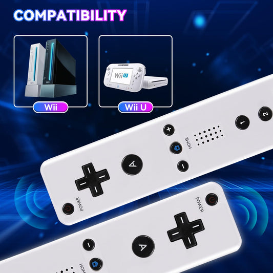 TechKen Wii Remote Controller Set - Includes 2 Remotes & 2 Nunchucks with Motion Sensor - Model 245498 - White Color