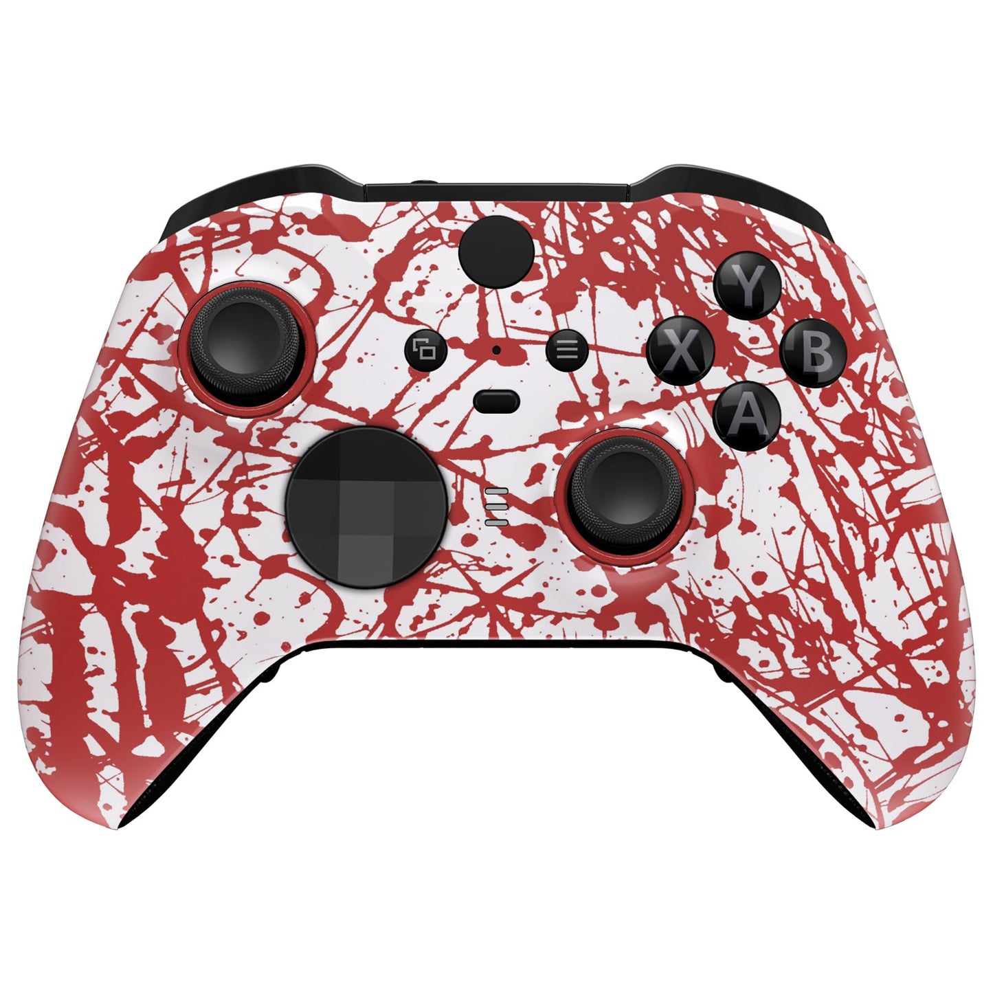 eXtremeRate Blood Patterned Faceplate Cover  Soft Touch Front Housing Shell Case Replacement Kit for Xbox One Elite Series 2  Xbox Elite 2 Core Controller Model 1797 - Accent Rings Included