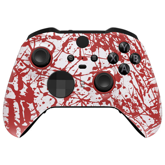 eXtremeRate Blood Patterned Faceplate Cover  Soft Touch Front Housing Shell Case Replacement Kit for Xbox One Elite Series 2  Xbox Elite 2 Core Controller Model 1797 - Accent Rings Included