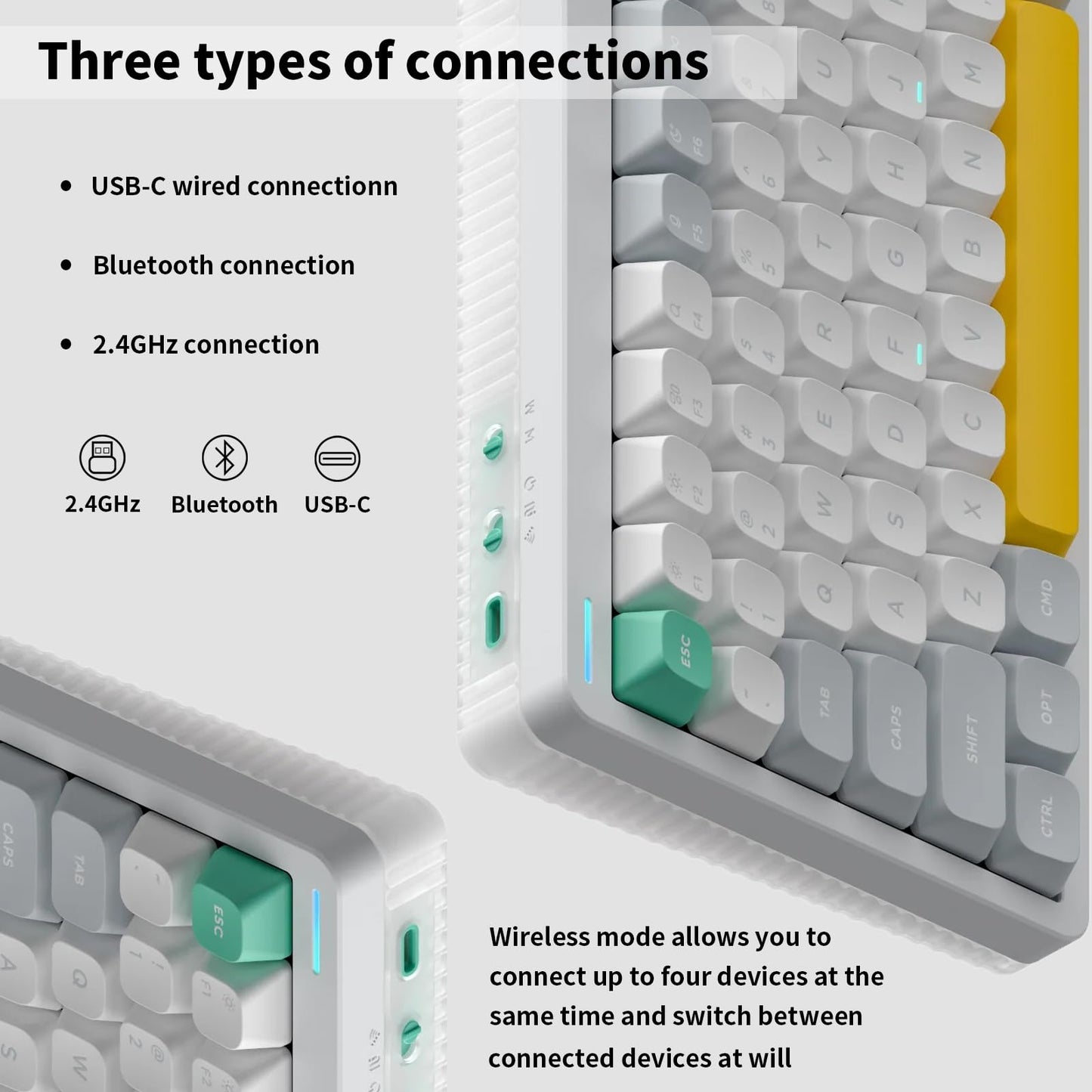 nuphy Halo75 V2 Mechanical Gaming Keyboard - 75% Wireless, Hot Swappable, RGB Backlit, Raspberry (46gf), White