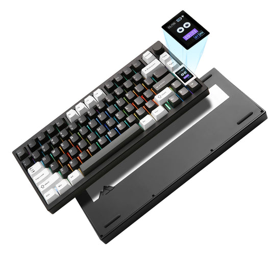 YUNZII AL80 Wireless Mechanical Keyboard Full Aluminum CNC  Smart LCD Display Hot Swappable Gasket Mount 75% Layout with Knob BT/2.4G/USB-C QMK/VIA Support for Win/Mac (Black  Cocoa Cream V2 Switch)