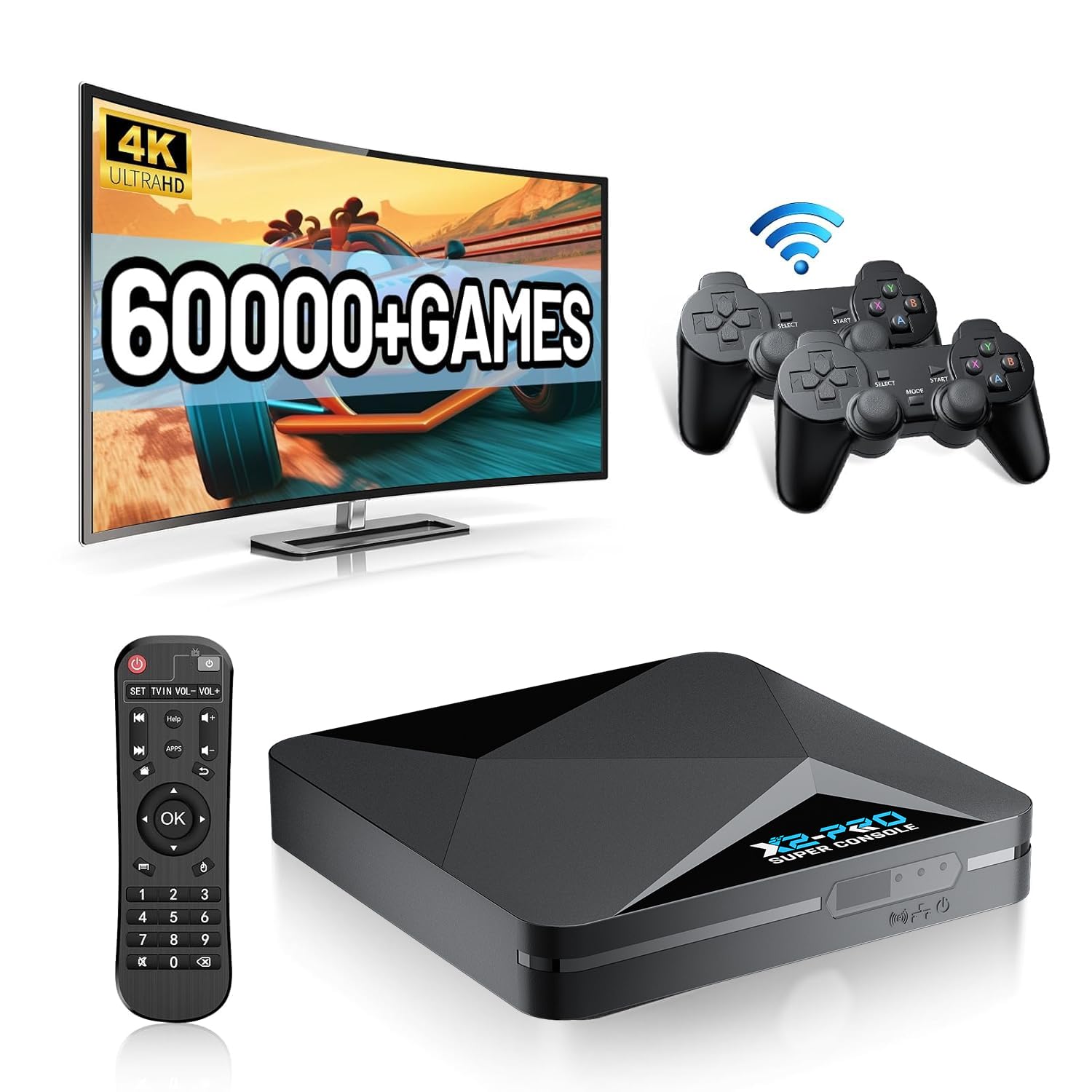Kinhank Super Console X2 Pro Retro Game Console with 60000+Games Video Game Console EmuELEC 4.5&Android 9.0 in 1 Compatible with 65+ Emulators 2 Controllers