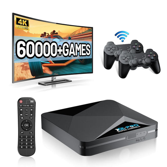 Kinhank Super Console X2 Pro Retro Game Console with 60000+Games Video Game Console EmuELEC 4.5&Android 9.0 in 1 Compatible with 65+ Emulators 2 Controllers