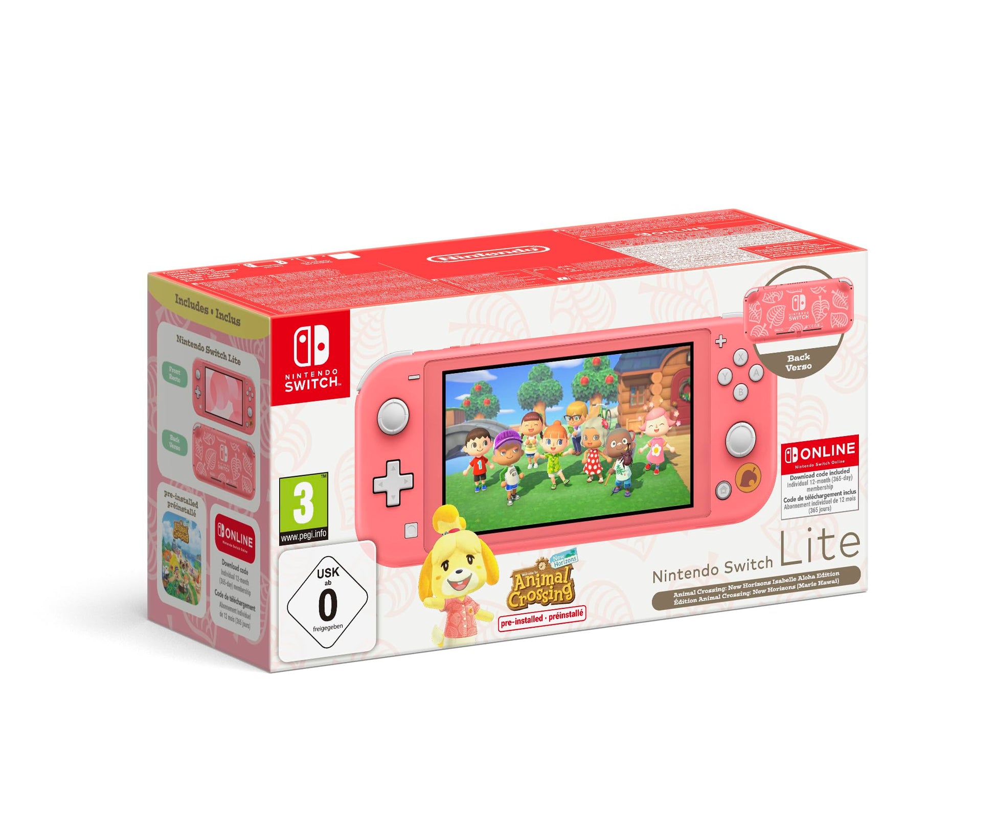 Nintendo Switch Lite Coral - Animal Crossing Bundle + NSO 12M EUR - Model 10014332