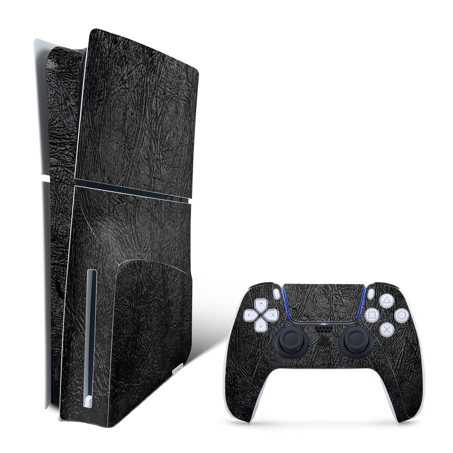 MightySkins Skin Compatible with Playstation 5 Slim Disk Edition Bundle - Black Leather | Protective  Durable  and Unique Vinyl Decal wrap Cover | Easy to Apply | Made in The USA