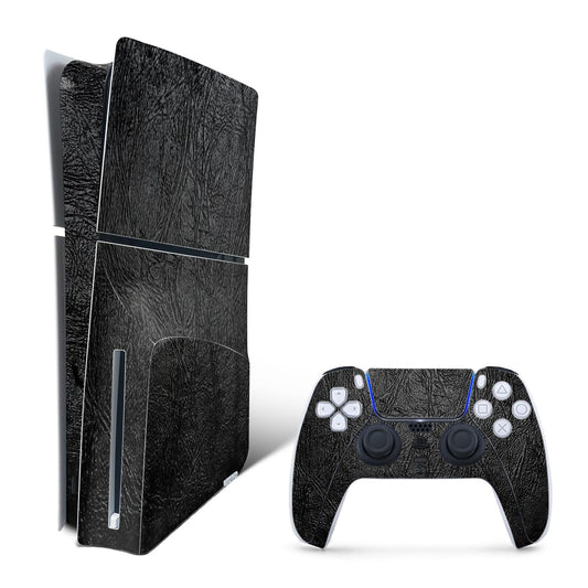 MightySkins Skin Compatible with Playstation 5 Slim Disk Edition Bundle - Black Leather | Protective  Durable  and Unique Vinyl Decal wrap Cover | Easy to Apply | Made in The USA