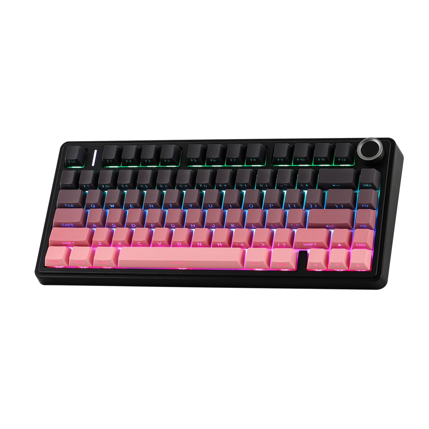 Ematerial nameAKER X Aula F75 75% Wireless Gaming Keyboard  Tri-Mode Bluetooth/2.4GHz/USB-C Mechanical Keyboard  Hot Swappable Creamy Keyboard with 5-Layer Padding&Knob  NKRO  RGB (Black Pink Gradient)