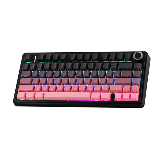 Ematerial nameAKER X Aula F75 75% Wireless Gaming Keyboard  Tri-Mode Bluetooth/2.4GHz/USB-C Mechanical Keyboard  Hot Swappable Creamy Keyboard with 5-Layer Padding&Knob  NKRO  RGB (Black Pink Gradient)