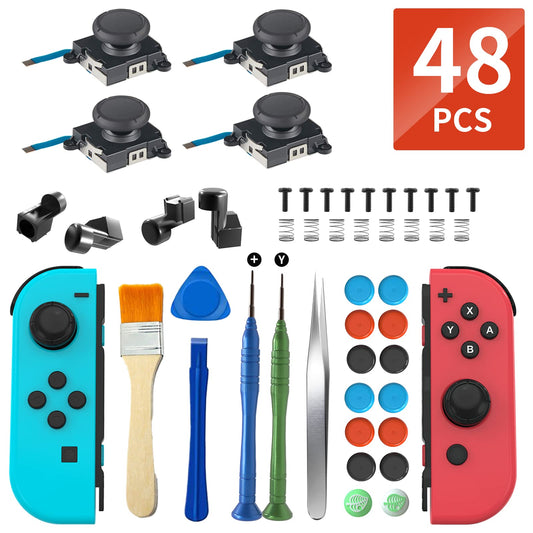 OLCLSS Joycon Joystick Replacement Kit - 48 in One for Switch/Switch Lite/OLED, Includes 4 Thumbsticks, 2 Screwdrivers, Pry Tool