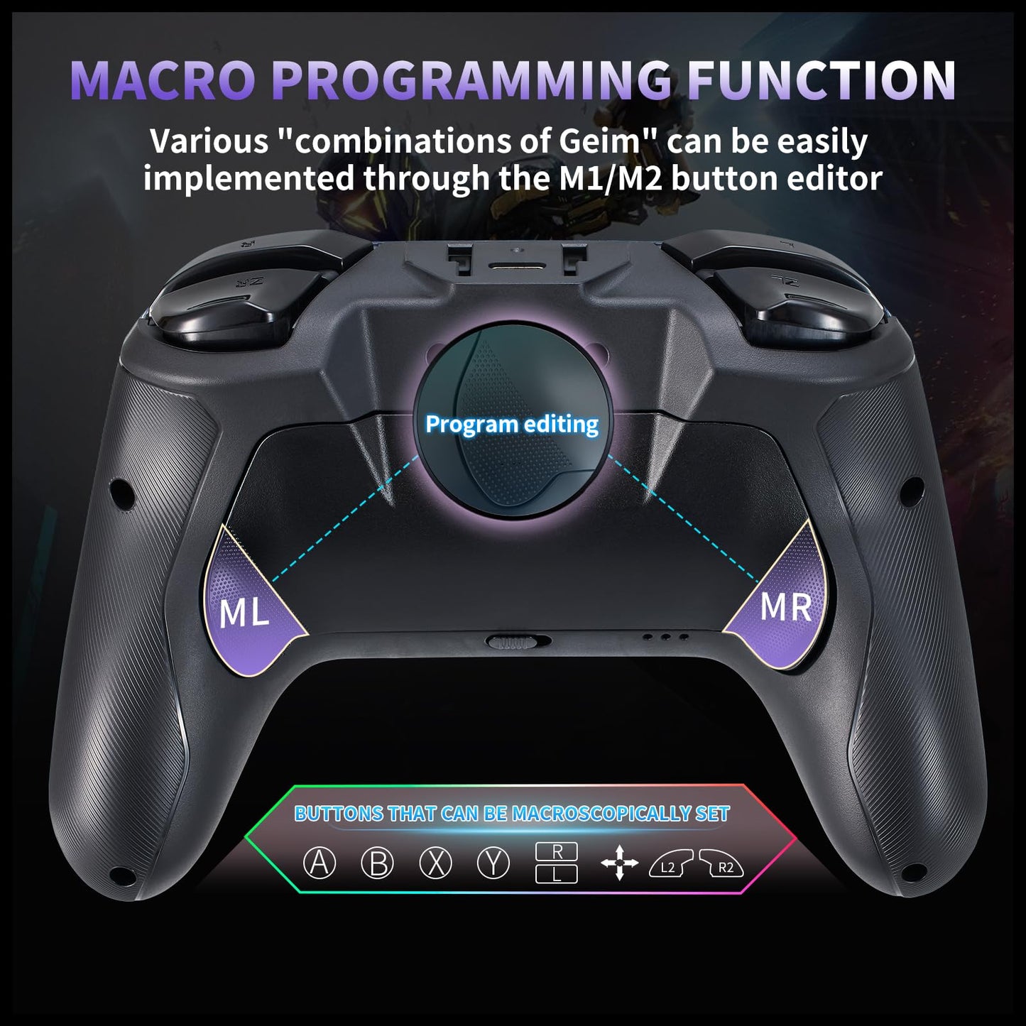 NBCP Switch Wireless Gaming Controller Pro - 2 Macro Buttons, 1000Hz Polling, TURBO, RGB Light, Compatible with PC, Switch, Android, iOS, Purple
