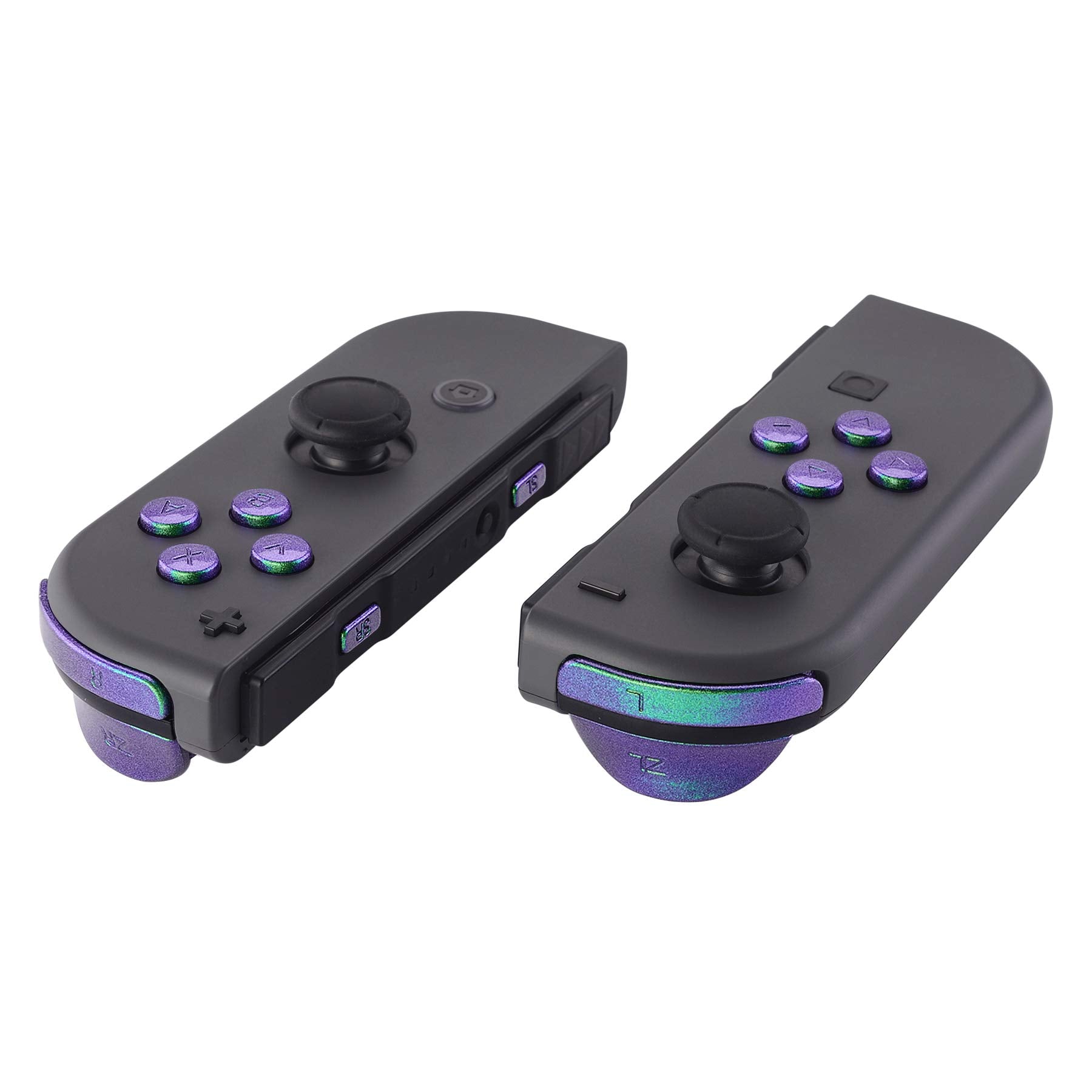 eXtremeRate DIY Full Set Buttons for Nintendo Switch & Switch OLED  Replacement Button for JoyCon  ABXY Direction Keys SR SL L R ZR ZL + - Home Capture control button Buttons Springs - Chameleon Green Purple