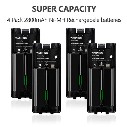 XiQiDianr 4-in-1 Charger Station for Wii & Wii U - Includes 4 Rechargeable 2800mAh Batteries, USB Cable, Black