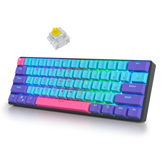 surmen 60% Wireless Gaming Keyboard 60 Percent RGB Backlit Hot-Swappable GT61 Mini Mechanical Keyboard Bluetooth Programmable (Gateron Yellow  Joker)
