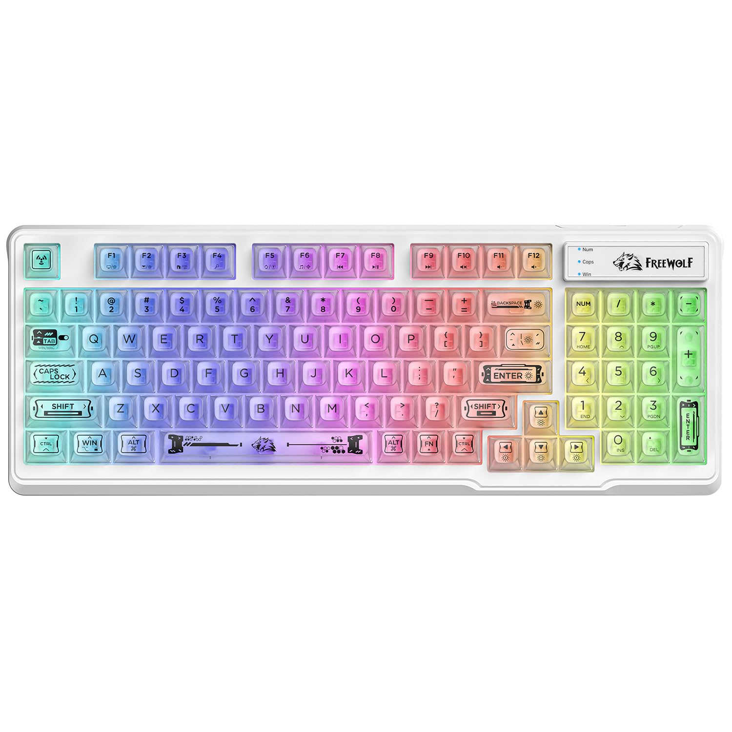 ZIYOU LANG M95 Transparent Membrane Keyboard Wired Gaming Keyboard with Clear Keycap Rainbow RGB Backlit Side Light bar 94 Silent Keys with Mechanical Feeling 26-Key Anti-ghosting for Mac/Pc White