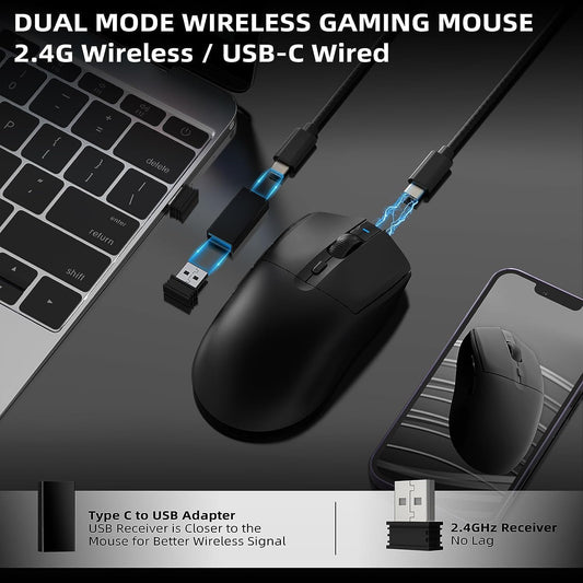 A.JAZZ AJ139 G Pro Wireless Gaming Mouse - Ultra-lightweight 59g, Dual Mode, 26000DPI, 6 Programmable Buttons, Black