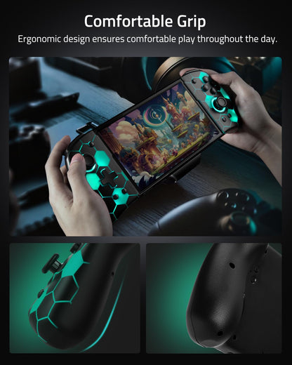 FUNLAB Switch Handheld Controller for Nintendo, Ergonomic Joypad, Customizable with 7 LED Colors, Black-Honeycomb Pattern