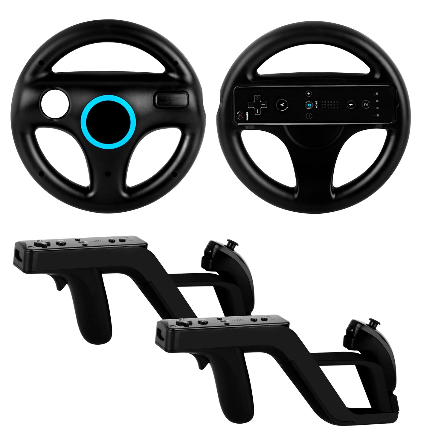 DTianSir 4Pcs Mario Kart Steering Wheels and Zapper Light Gun Compatible with Nintendo Wii/Wii U Remote Controller(Black) [Video Game]