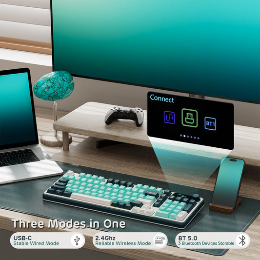 RK ROYAL KLUDGE S98 Mechanical Keyboard - 96% Wireless, Smart Display, Hot Swappable, Turquoise Green, Linear Viridian Switch, Model 6935280824272