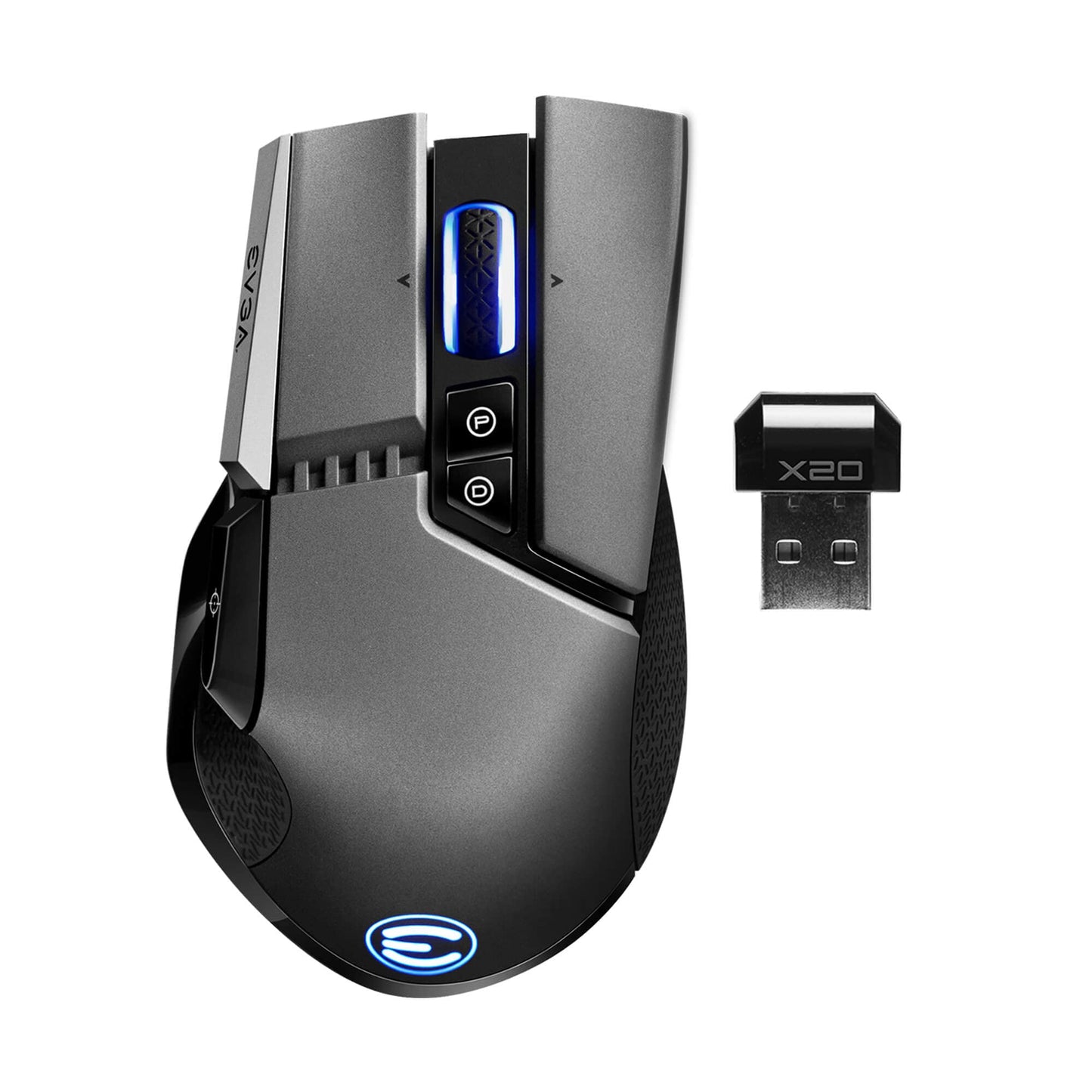 EVGA X20 Wireless Gaming Mouse - 16,000 DPI, 10 Buttons, Ergonomic, Grey, Model 903-T1-20GR-KR