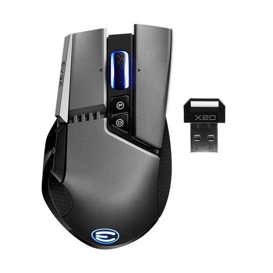 EVGA X20 Wireless Gaming Mouse - 16,000 DPI, 10 Buttons, Ergonomic, Grey, Model 903-T1-20GR-KR