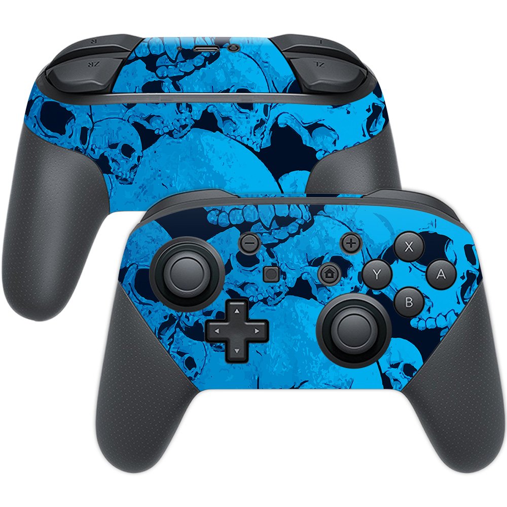 MightySkins Skin Compatible with Nintendo Switch Pro Controller - Blue Skulls | Protective, Durable, and Unique Vinyl Decal wrap