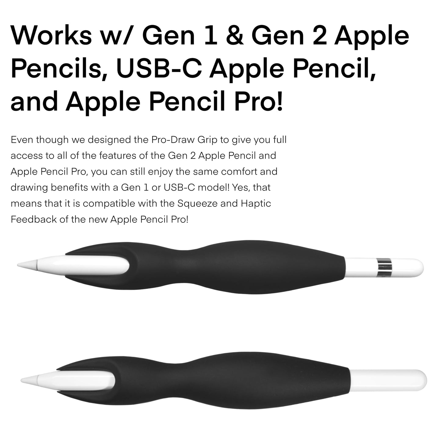 Pro-Draw Grip for Apple Pencil Pro (1st/2nd Gen, USB-C) - Black, Comfortable Control, Model PDG1, 1 Count