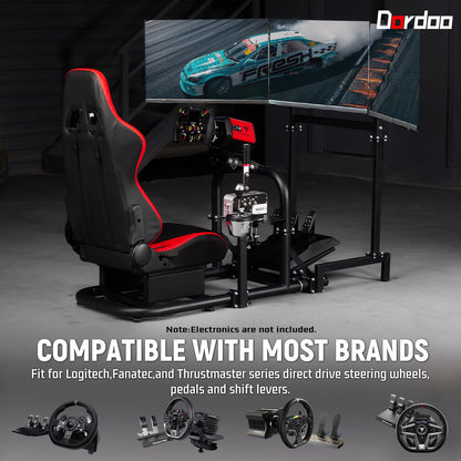 Dardoo Racing Simulator Cockpit with Triple Monitor Stand, Red Seat, G923 Model, 50mm Round Tube
