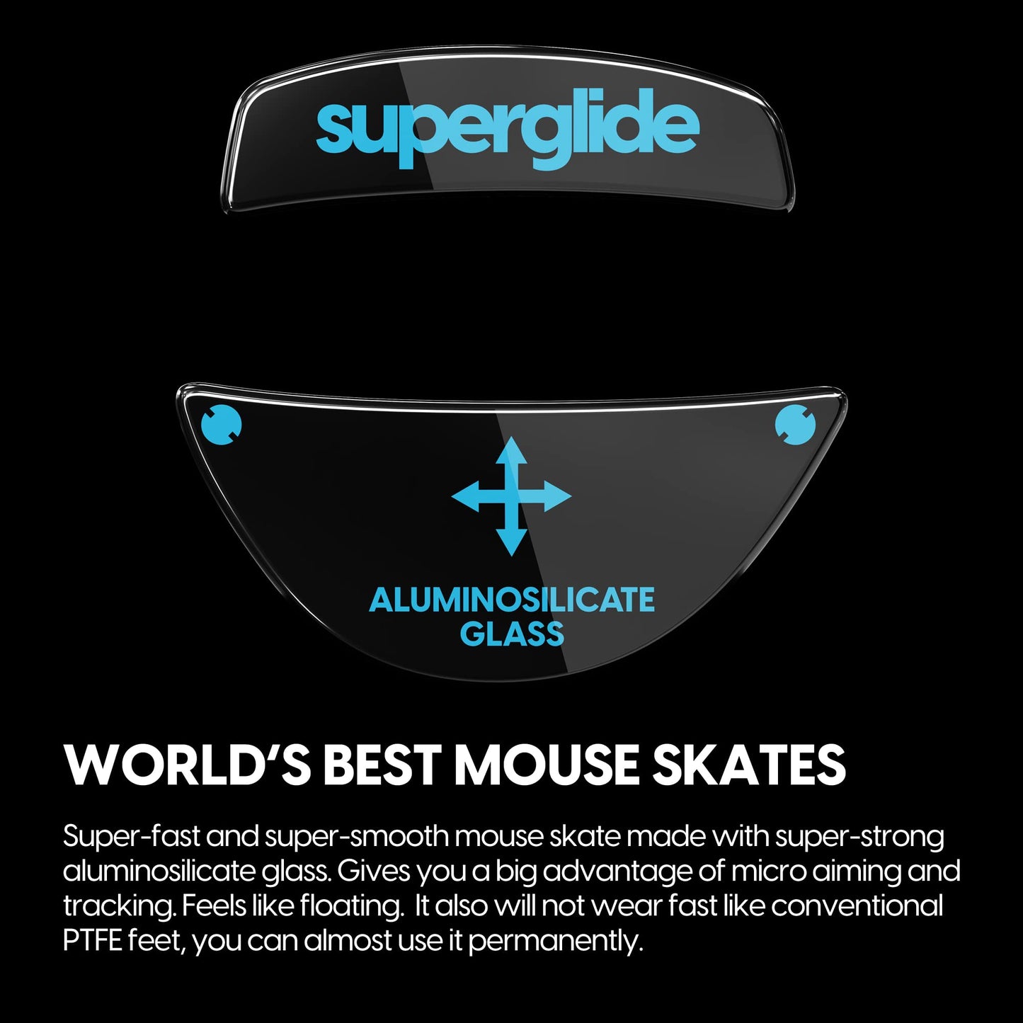Pulsar Gaming Gears Superglide Mouse Feet - Ultra Strong Glass, 8" Black, Model RKPSGB for Roccat Kone Pro/Pro Air