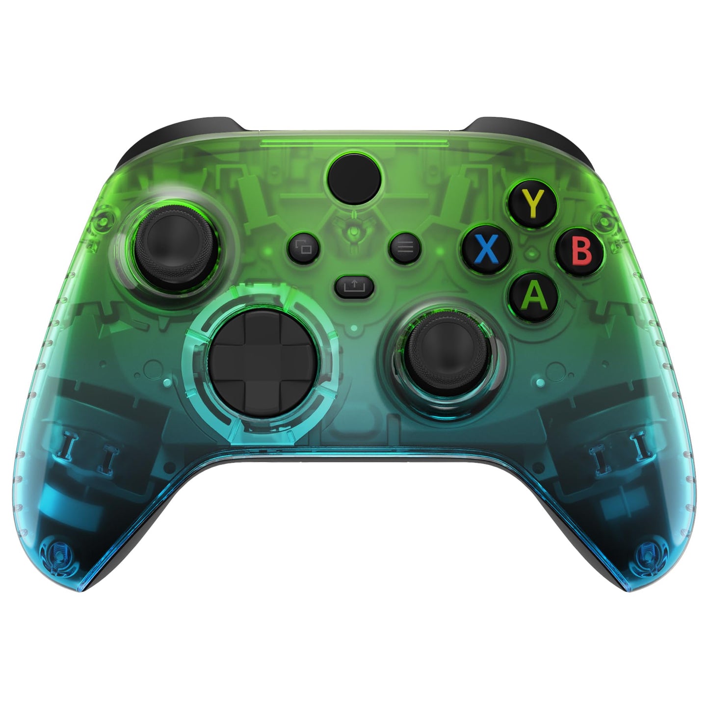 eXtremeRate Replacement Faceplate for Xbox Series X & S - Gradient Translucent Green Blue Custom Shell - Model FX3P355