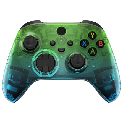 eXtremeRate Replacement Faceplate for Xbox Series X & S - Gradient Translucent Green Blue Custom Shell - Model FX3P355