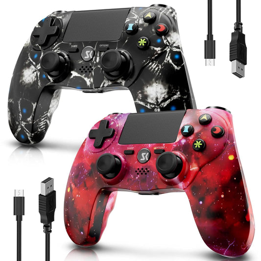 CHENGDAO PS4 Wireless Controller 2 Pack - Double Vibration, 6-Axis Motion Sensor, Touch Pad, Skull Galaxy, Model PS415