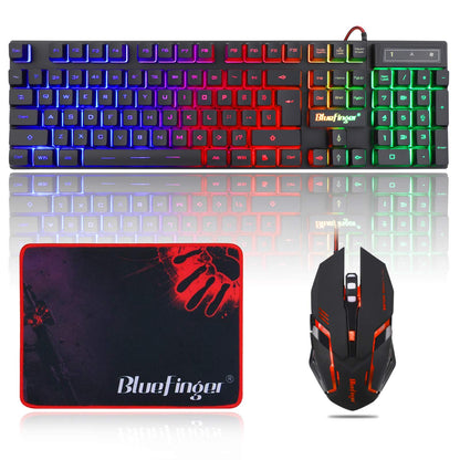 BlueFinger RGB Gaming Keyboard & Mouse Combo, Wired USB, LED Backlit, Black, for PC & Laptop Gaming