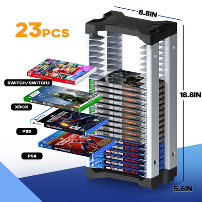 Nargos Video Game Storage Tower for PS5/PS4/Xbox/PC - 23 Tier Organizer for 23 Game Cases, DVDs & Blu-Rays, Model TP-23