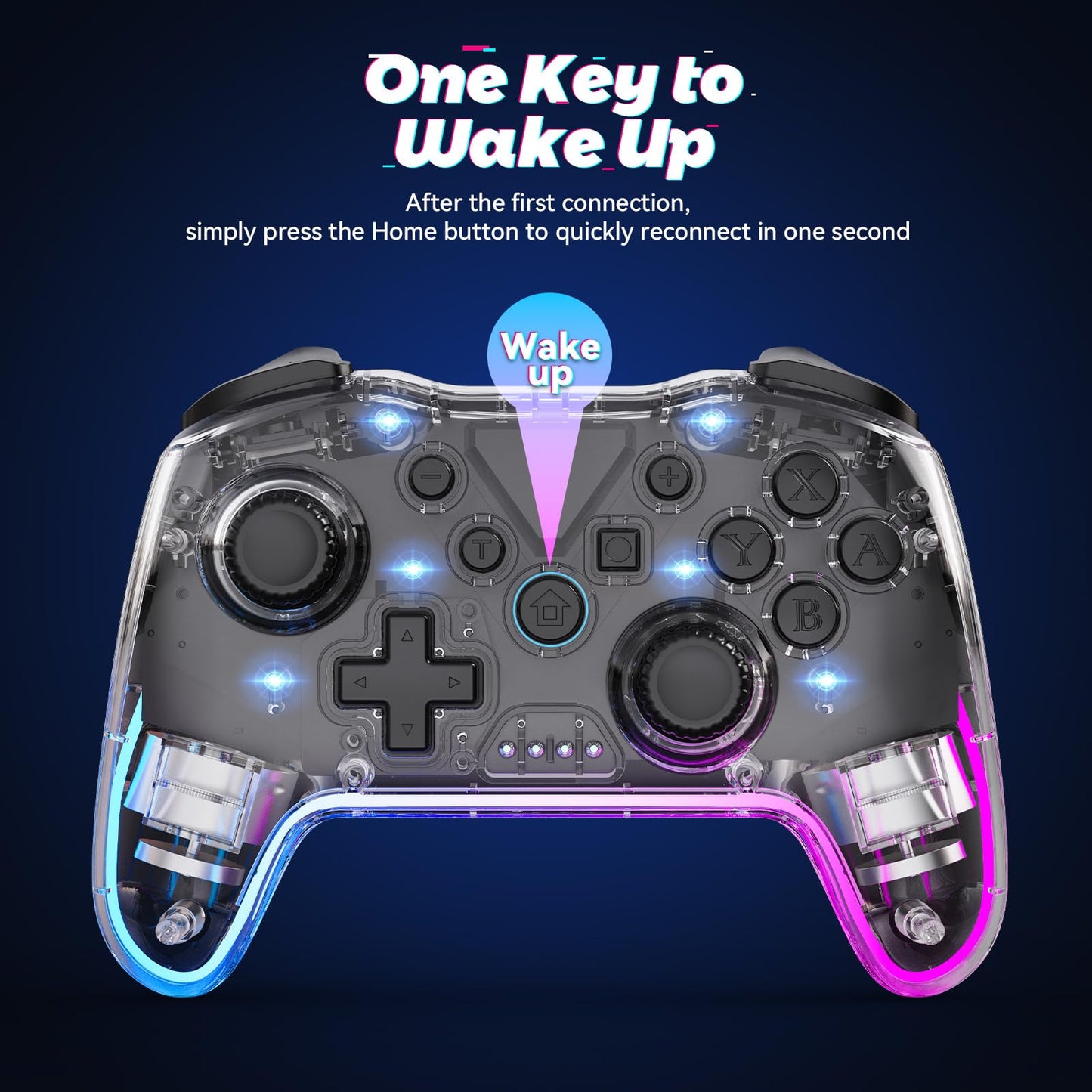 Twylyte Wireless Controller for Switch/Lite/OLED & PC - RGB Backlight, Turbo, Vibration - Transparent White, Model TLSWC-002