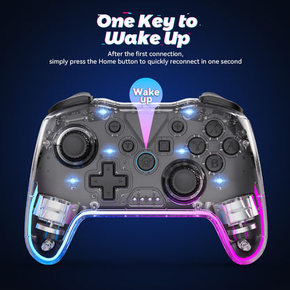 Twylyte Wireless Controller for Switch/Lite/OLED & PC - RGB Backlight, Turbo, Vibration - Transparent White, Model TLSWC-002
