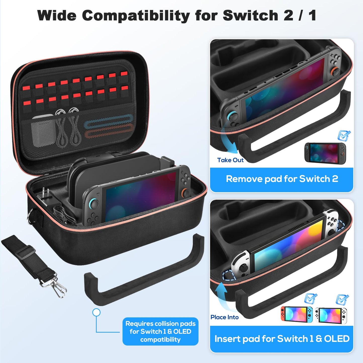 Gorixer Switch 2 Case for Nintendo Switch 2 & OLED, Stores 18 Game Cards, Black, Model NTT22B