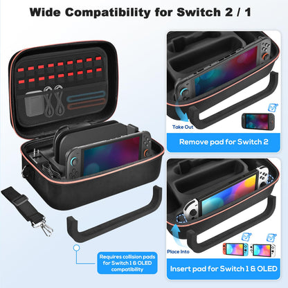 Gorixer Switch 2 Case for Nintendo Switch 2 & OLED, Stores 18 Game Cards, Black, Model NTT22B