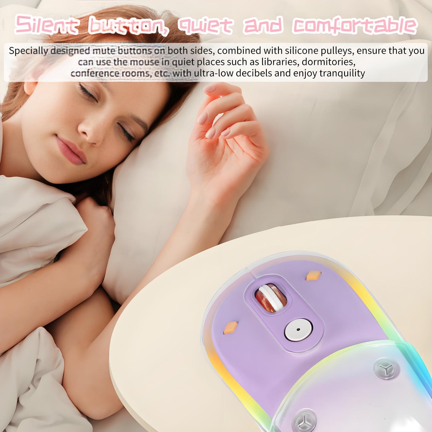 elec Space Wireless Bluetooth Mouse - Rechargeable, Silent, RGB Lighting, Ergonomic, Purple