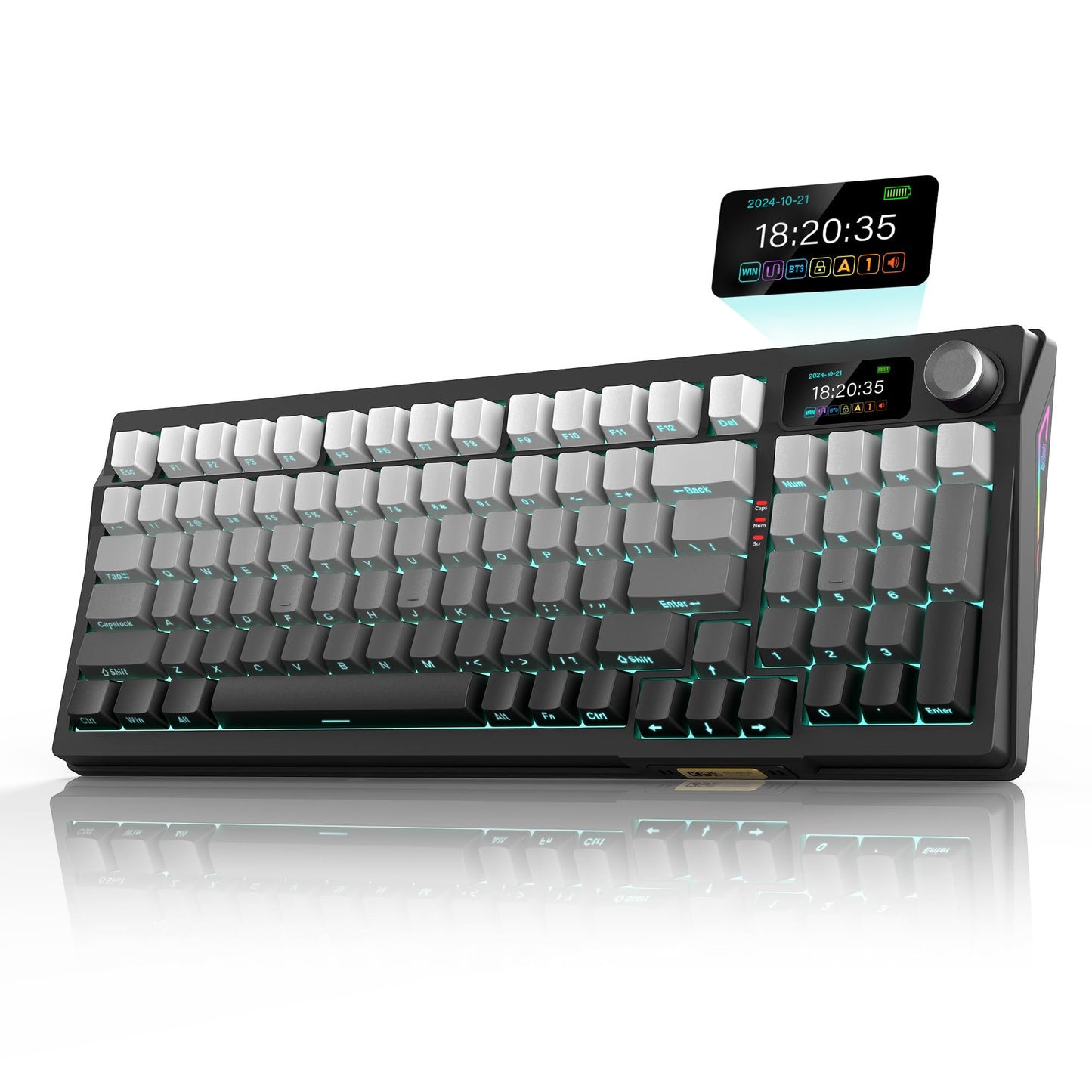 RedThunder K95 Wireless Mechanical Keyboard - TFT Screen, RGB Backlit, Gasket Hot-Swap, Gradient Gray, Pre-lubed Linear Switches