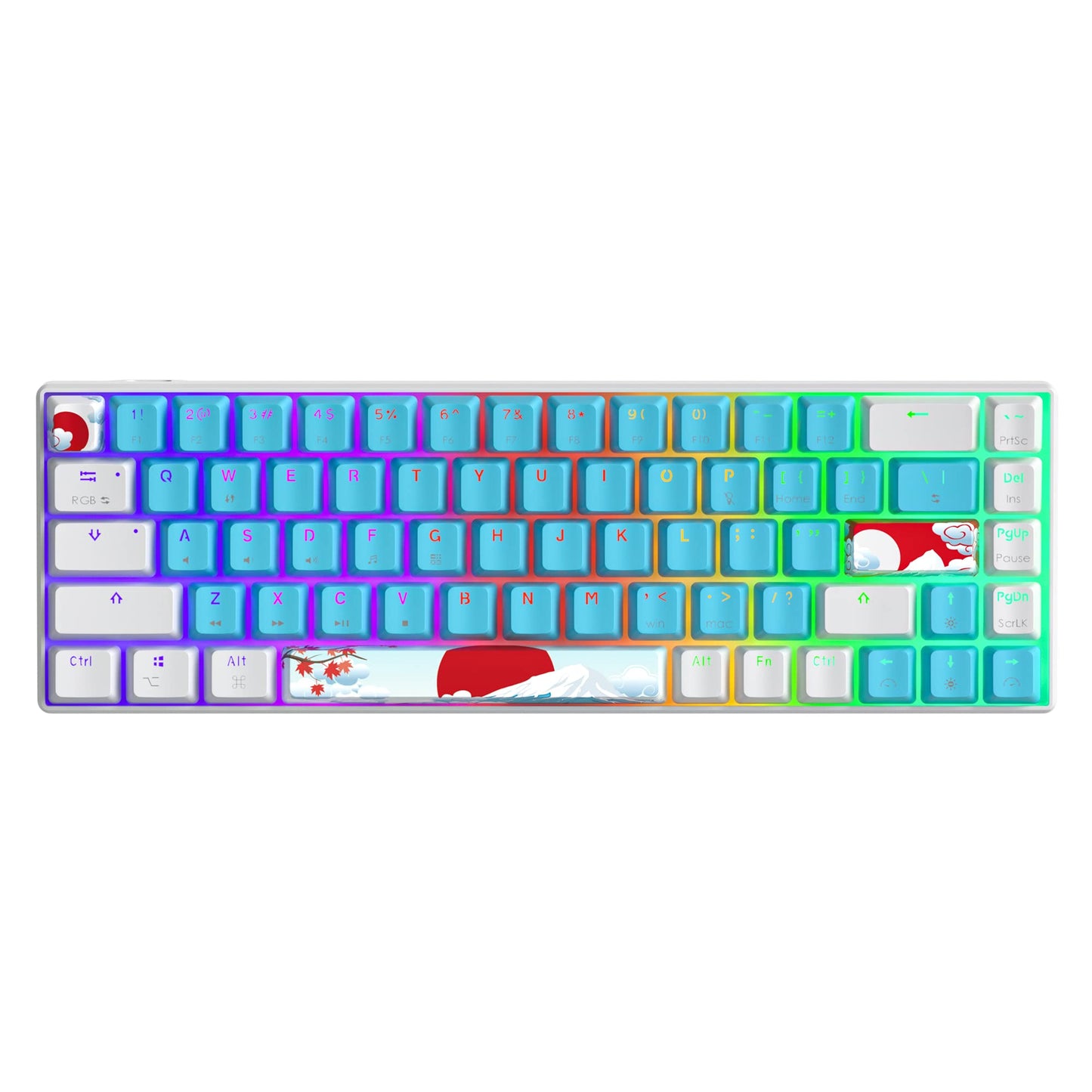 Fogruaden Wired 65% Mechanical Keyboard, RGB Backlit, Ultra-Compact 68 Keys, Red Switch, Blue Color