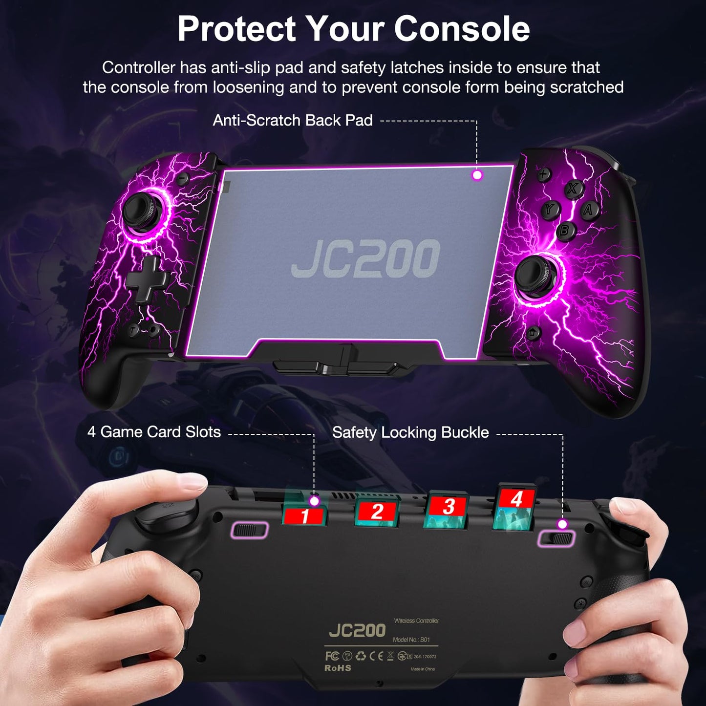 Spican Switch Controllers - Wireless Pro Controller for Nintendo Switch/Switch OLED, Hall Effect, Black-Lightning Pattern, Model JC200