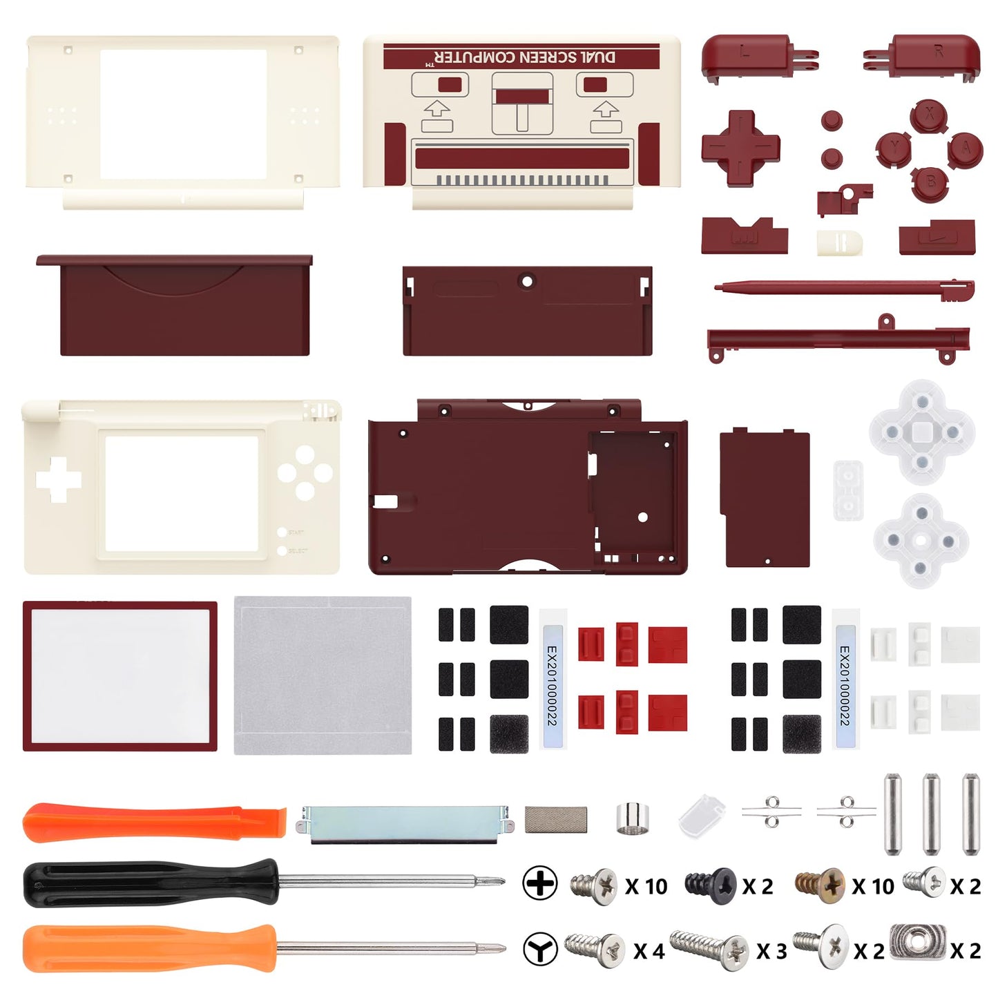 eXtremeRate DS Lite Replacement Housing Shell - Classic FC Style Console Case Cover with Buttons & Screen Lens, Model DSLY001