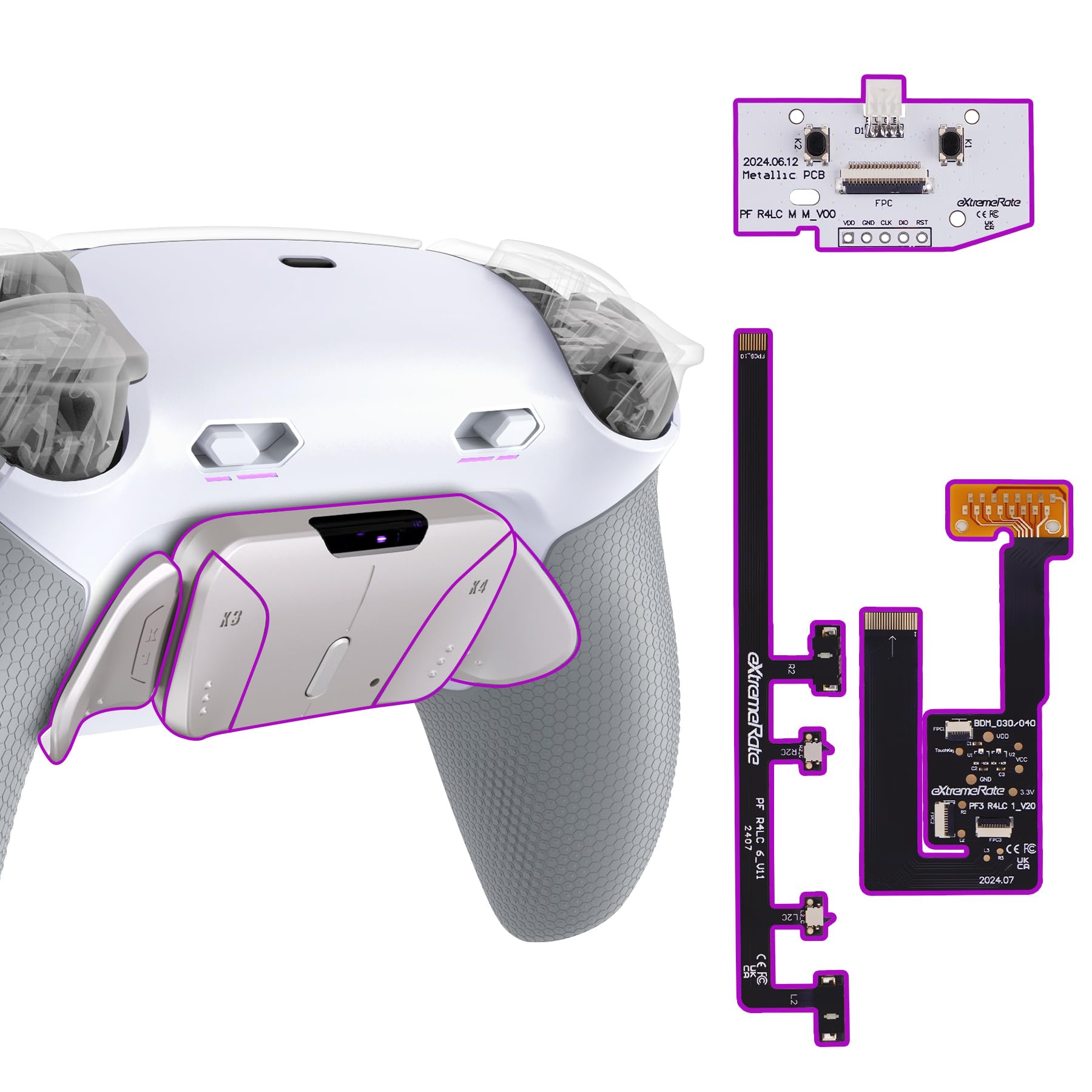 eXtremeRate RISE4 Plus MAX RMB Back Paddles Kit with Clicky Trigger Stops & Rubberized Grip for PS5 Controller BDM-030 040 050  Remappable Real Metal Back Buttons Kit for PS5 Controller - White Gray