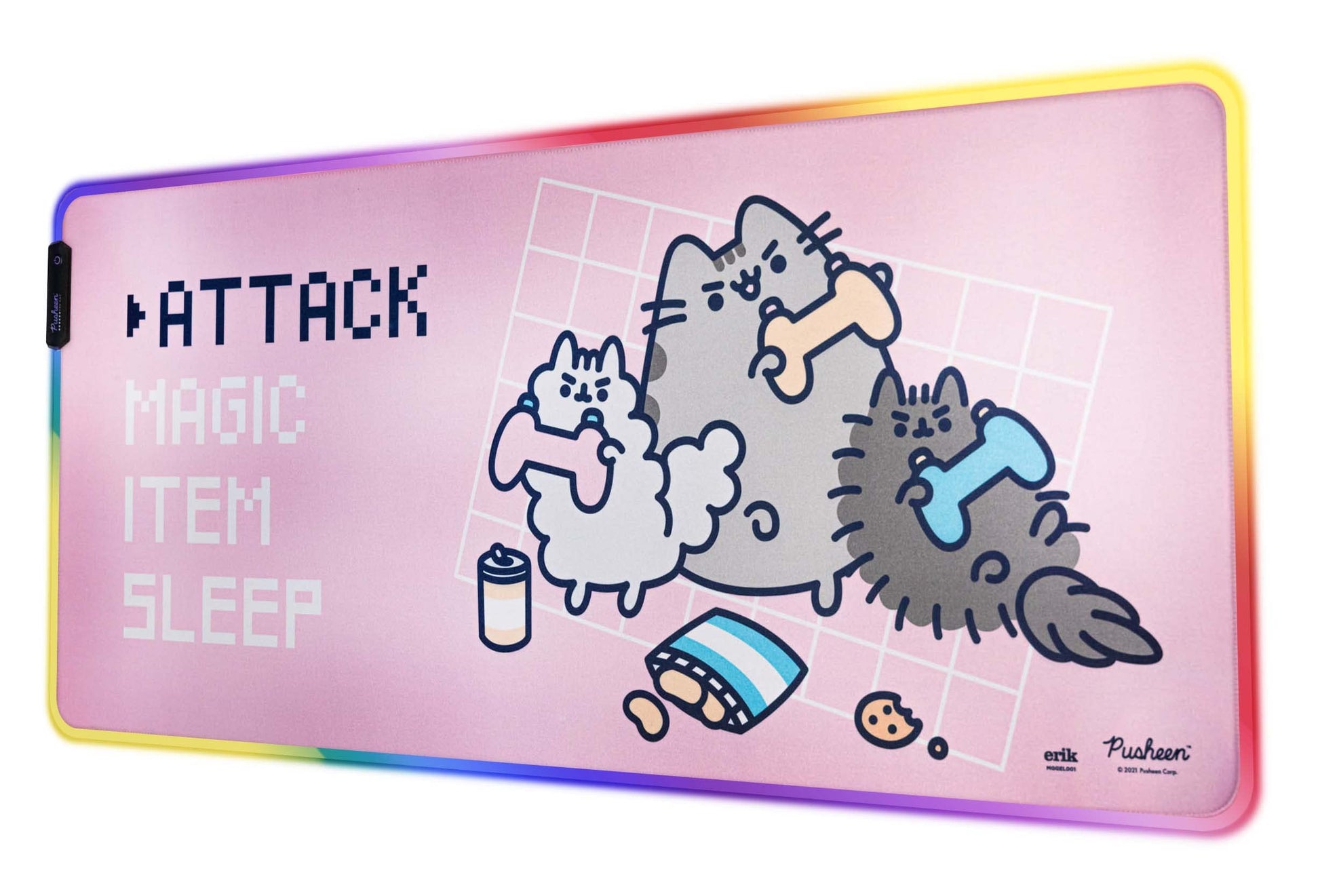Grupo Erik Pusheen XXL Gaming Mouse Pad - RGB LED, Non-Slip Rubber Base, 900x400x4 mm, Red, Model MGGEL001