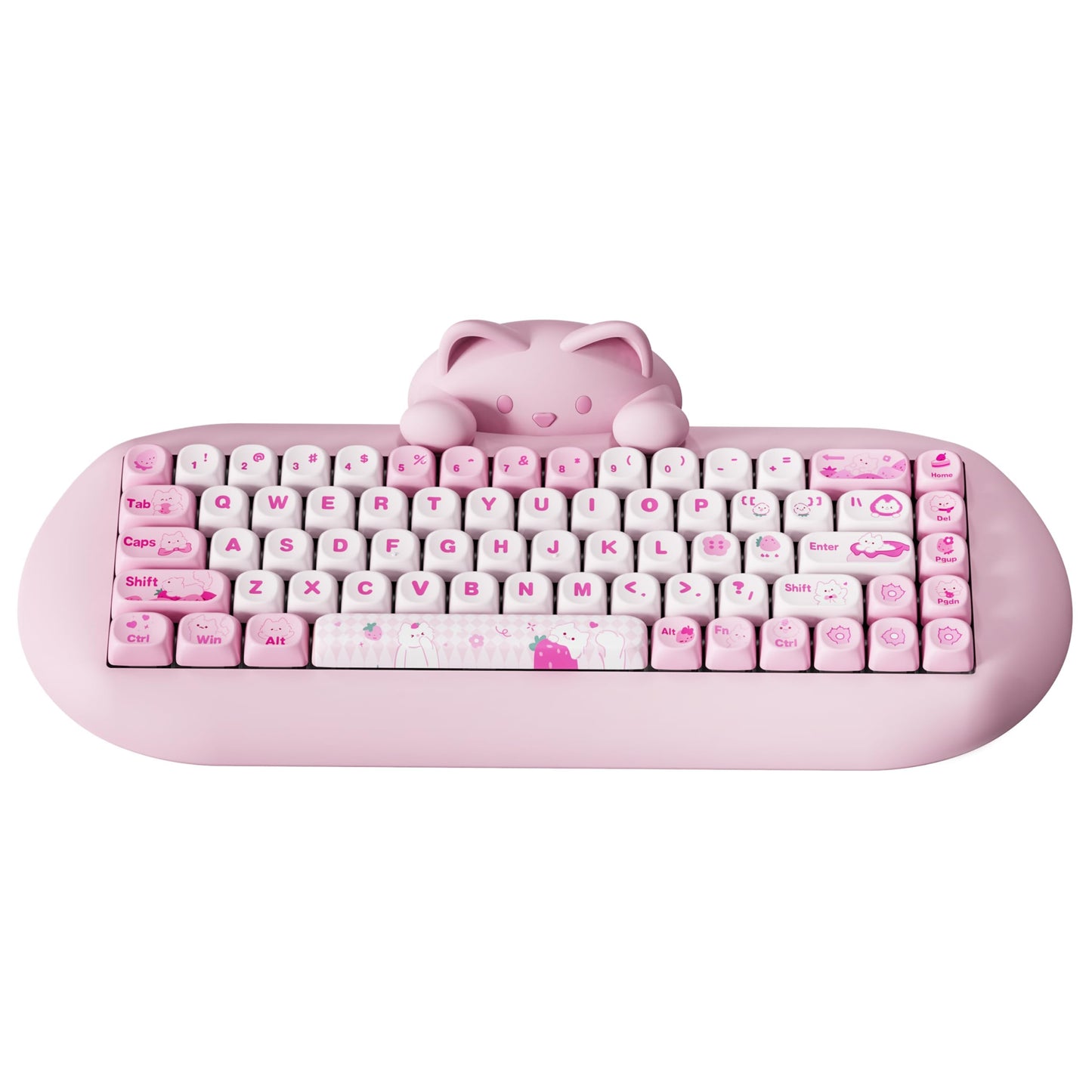 YUNZII C68 Wireless Mechanical Keyboard 65% Layout Hot Swap Triple Mode BT5.0/2.4G/Wired  RGB Backlit NKRO Cute Cat Silicone Ergonomic Design for Win/Mac(Pink  Cocoa Cream V2 Switch)