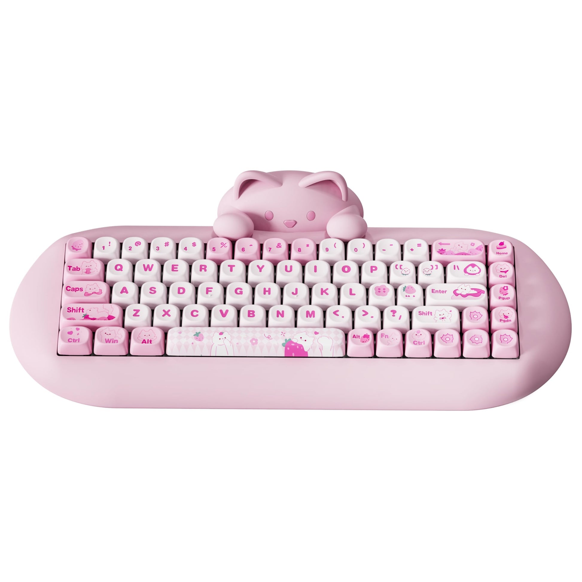 YUNZII C68 Wireless Mechanical Keyboard 65% Layout Hot Swap Triple Mode BT5.0/2.4G/Wired  RGB Backlit NKRO Cute Cat Silicone Ergonomic Design for Win/Mac(Pink  Cocoa Cream V2 Switch)